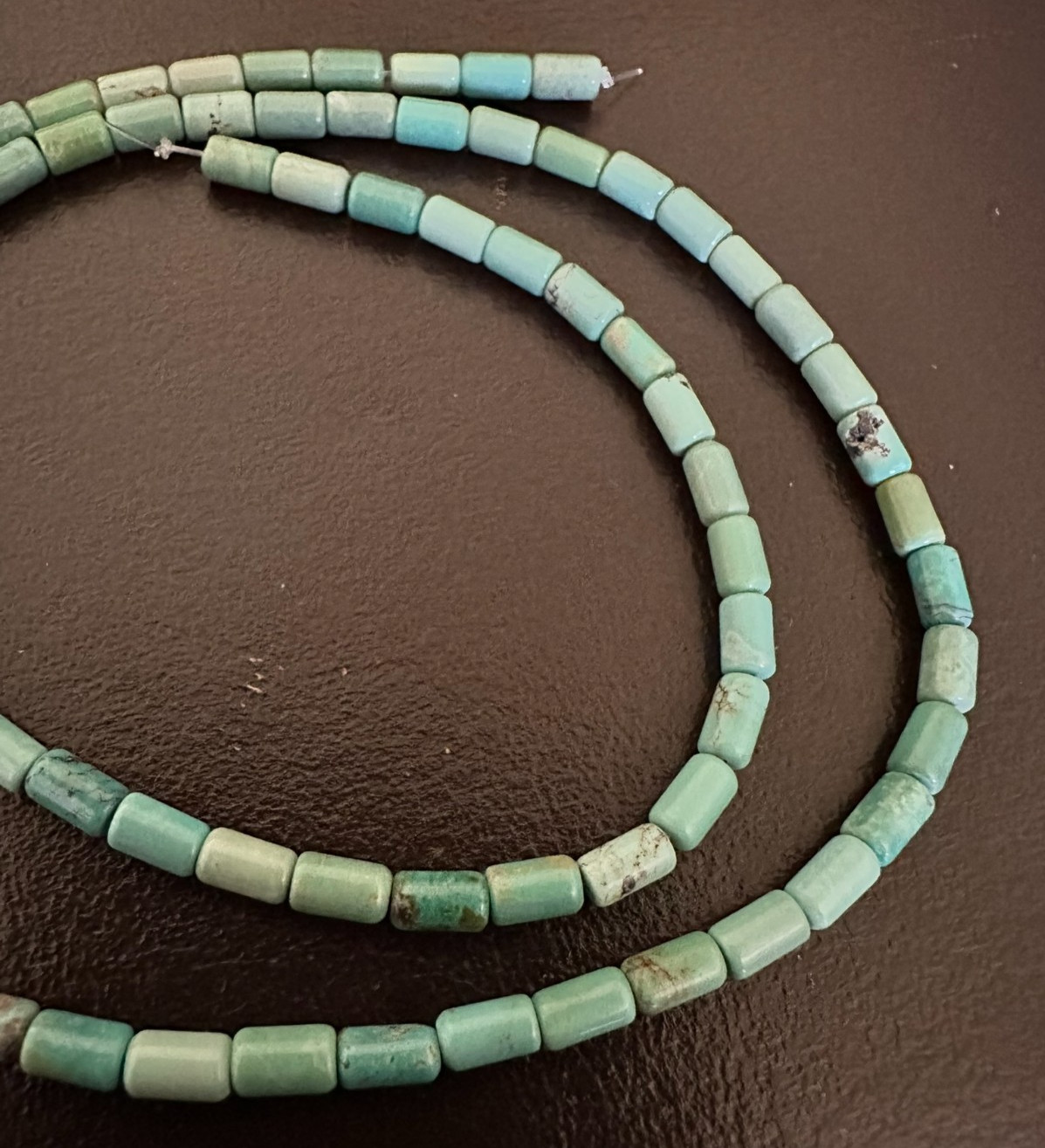 Old Stock Green Turquoise Barrel Cylinder Tube 5mm Beads 16″ strand Kingman?