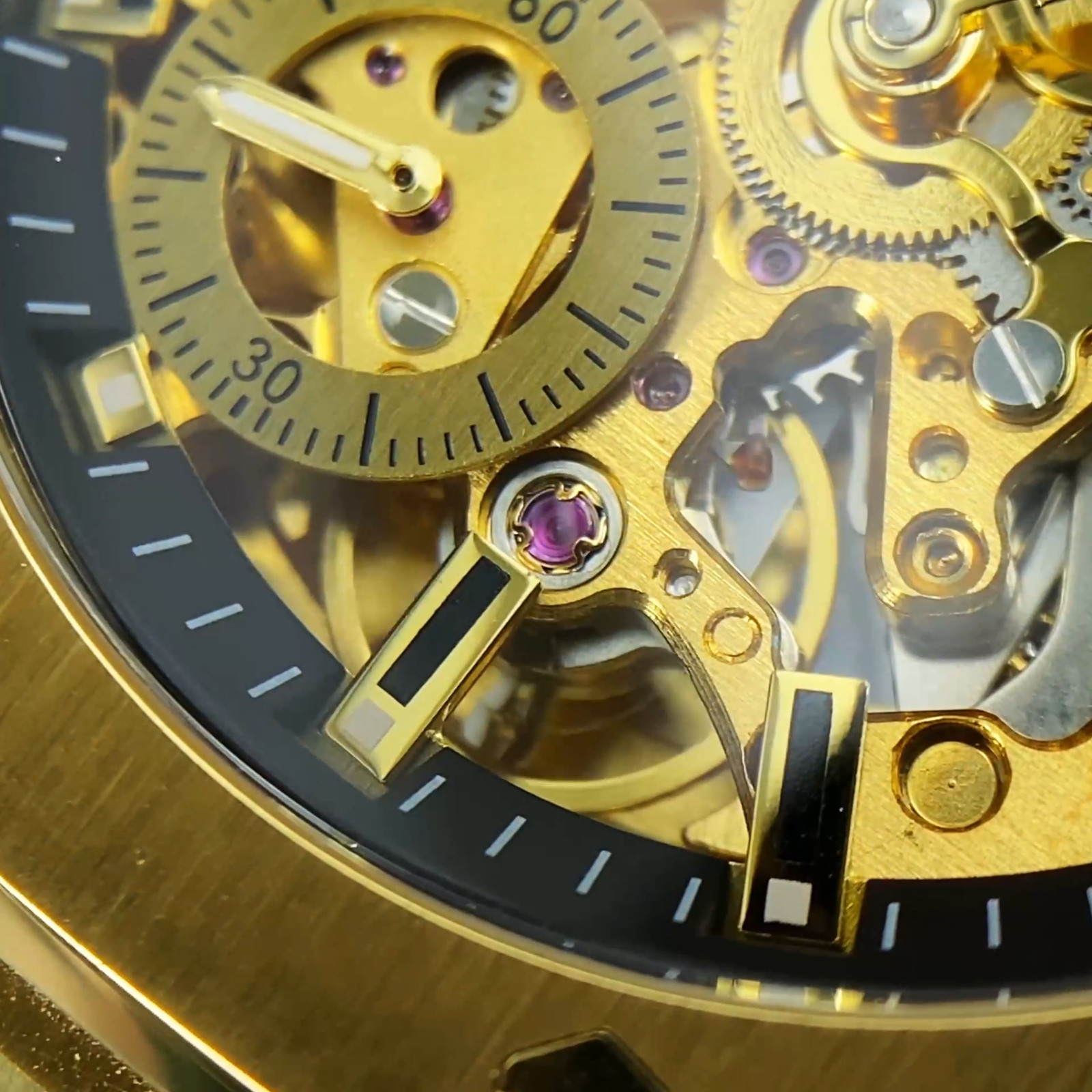 OLEVS 6669 Classic Multi-functiom Rhinestone Hollow Out Gents Mechanical Watch
