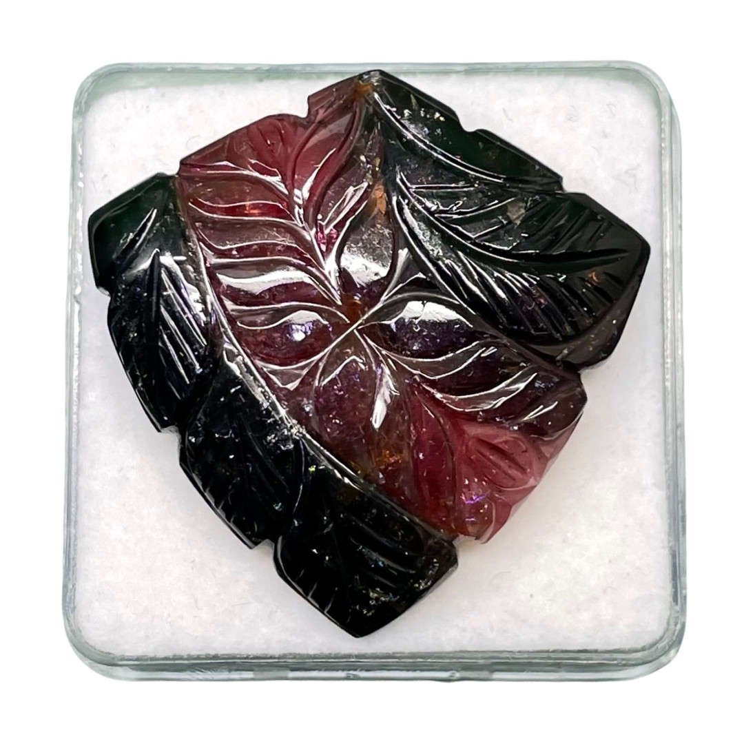52.65 Cts Natural Carved Tourmaline 31x31mm Bi Color Loose Untreated Gemstone