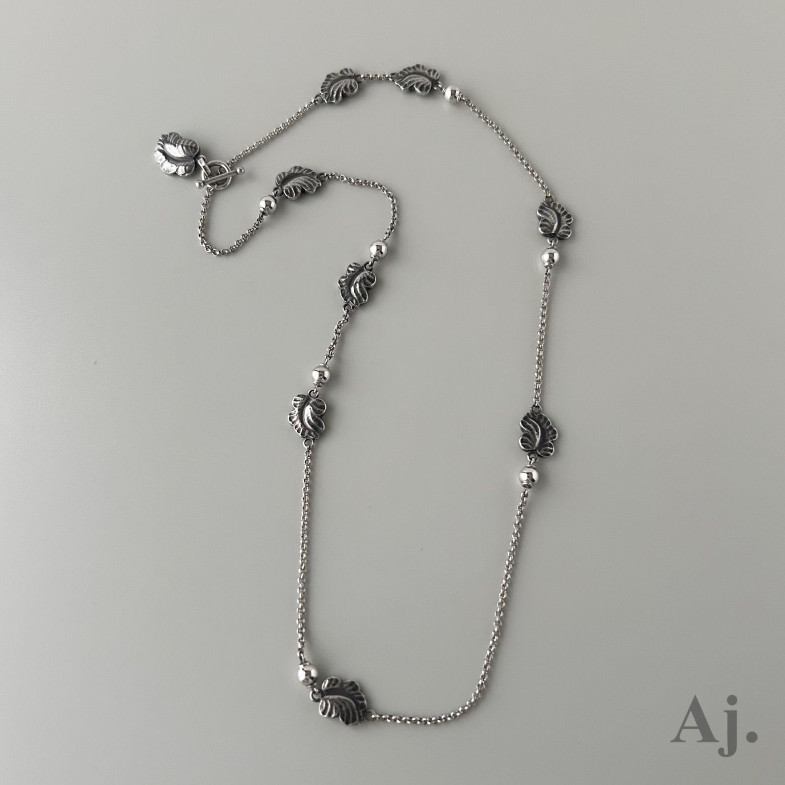 Georg Jensen Leaf Station Necklace 925 Sterling Silver 52cm