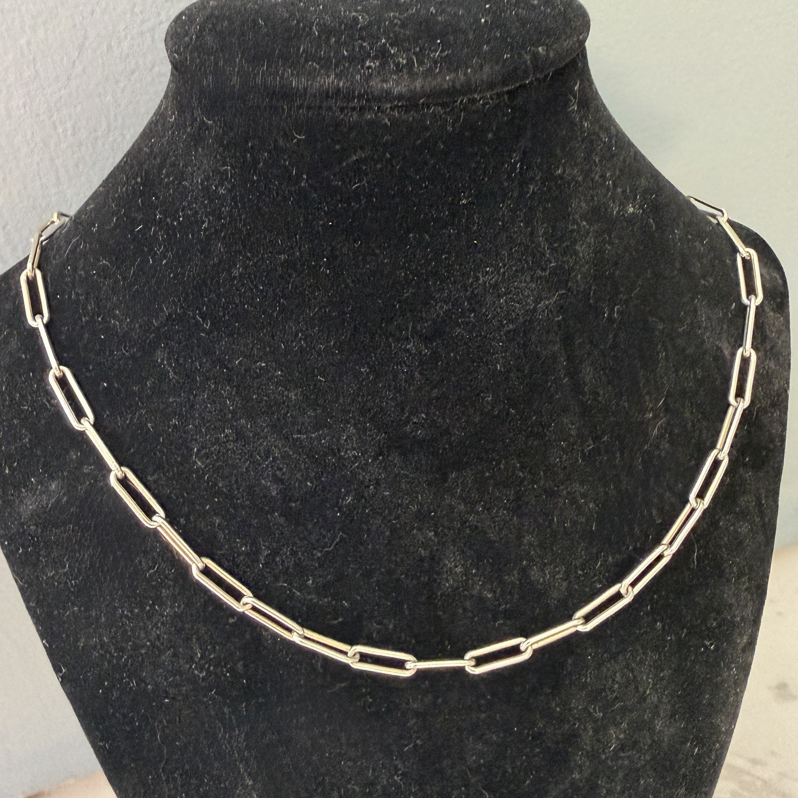 Sterling Paperclip Chain Necklace Elongated Link Links Silver 925 Italy 18 Inch