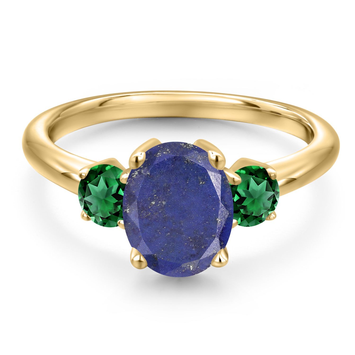 18K Yellow Gold Plated Silver Blue Lapis and Nano Emerald Engagement Ring For