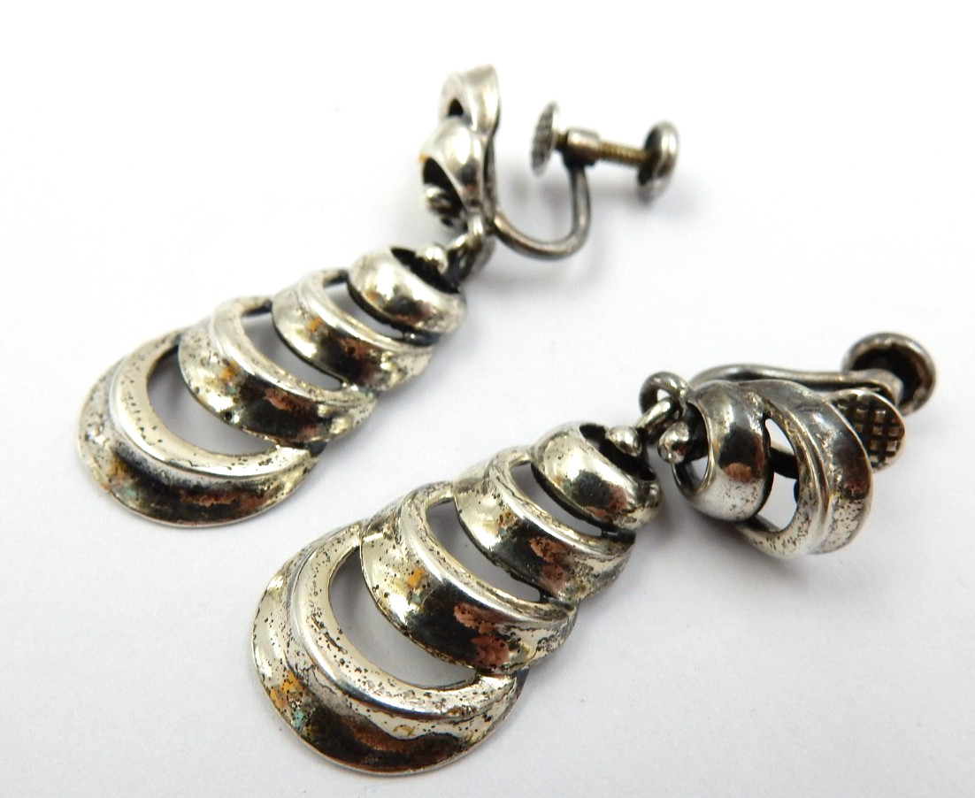 VINTAGE DANECRAFT STERLING SILVER RIPPLE WAVES SCREW BACK EARRINGS, 8.8 GRAMS