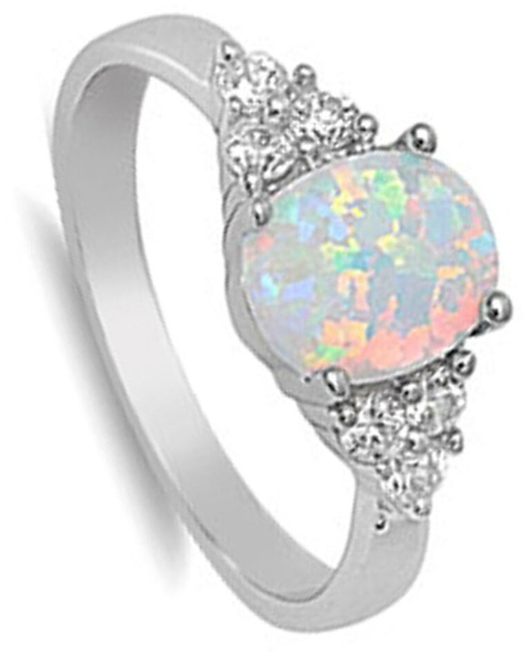 Elegant White Lab Opal Love Promise Ring New .925 Sterling Silver Sizes 4-13