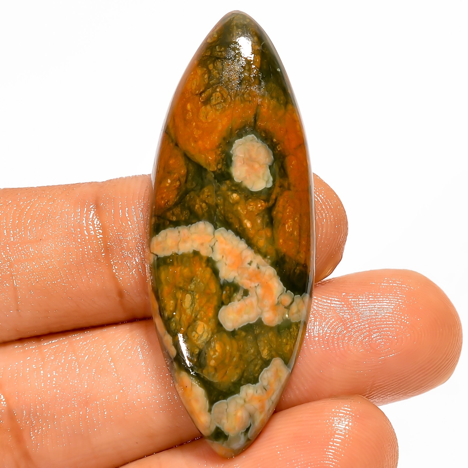 31.5 Ct 100% Natural Rhyolite Marquiae Shape Cabochon Loose Gemstone 45X17X5 mm