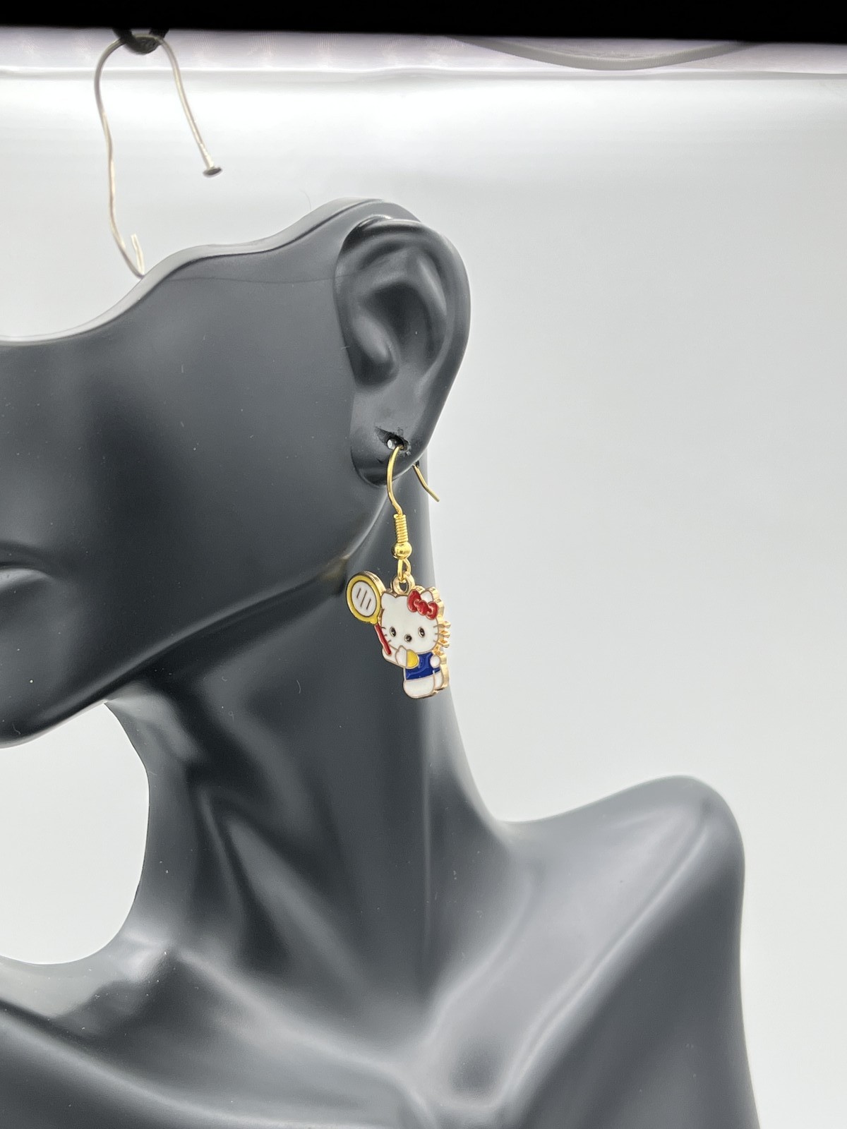 Hello Kitty, playing tennis multicolored earrings, costume jewelry