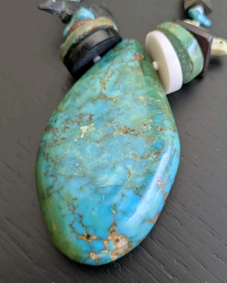 Native American 1970’s Treasure Necklace W/Large Turquoise Pendant & Fetishes
