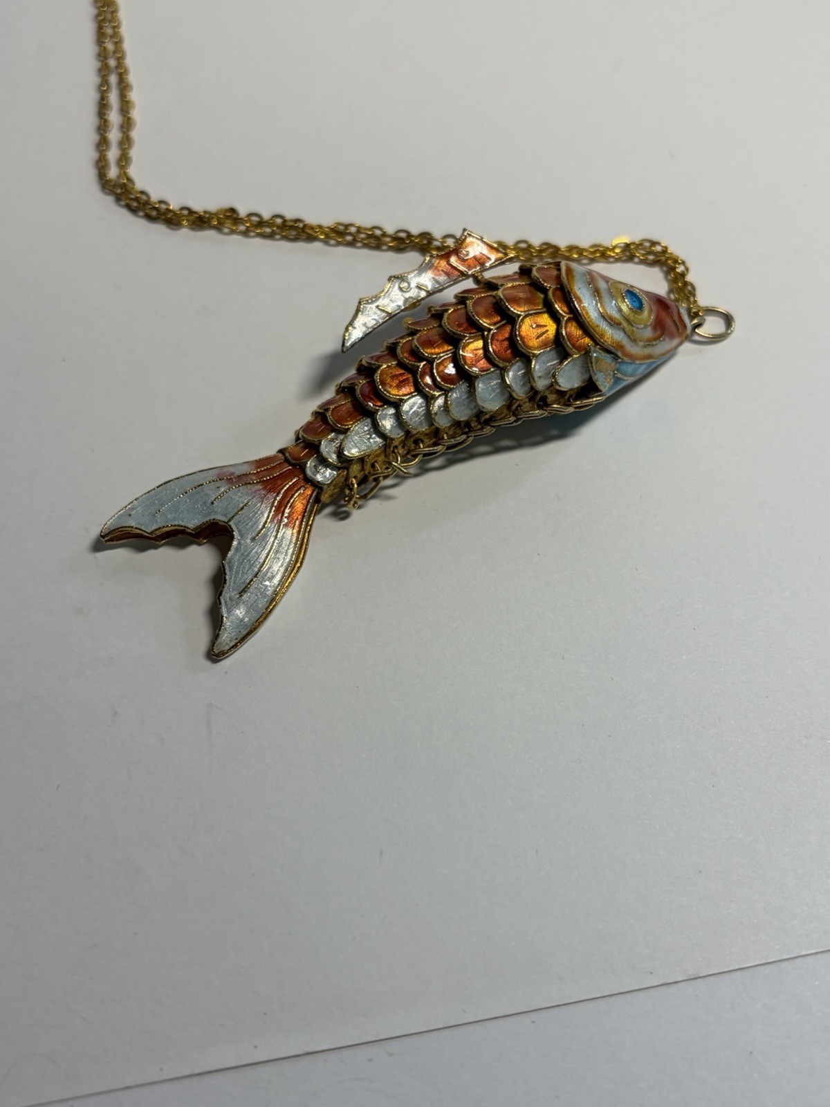 vintage Chinese articulated cloisonné enamel koi fish pendant Estate Jewelry