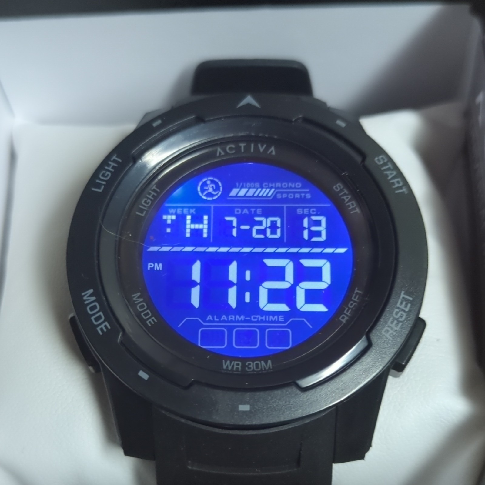 Activa Sports Quartz Digital Alarm Chronograph Backlight Watch Black w/Box
