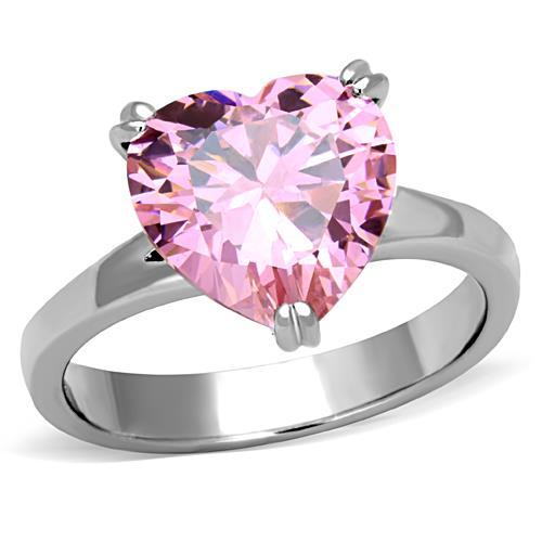 Bold Pink Heart CZ Solitaire Women’s Party Love Promise Stainless Steel Ring
