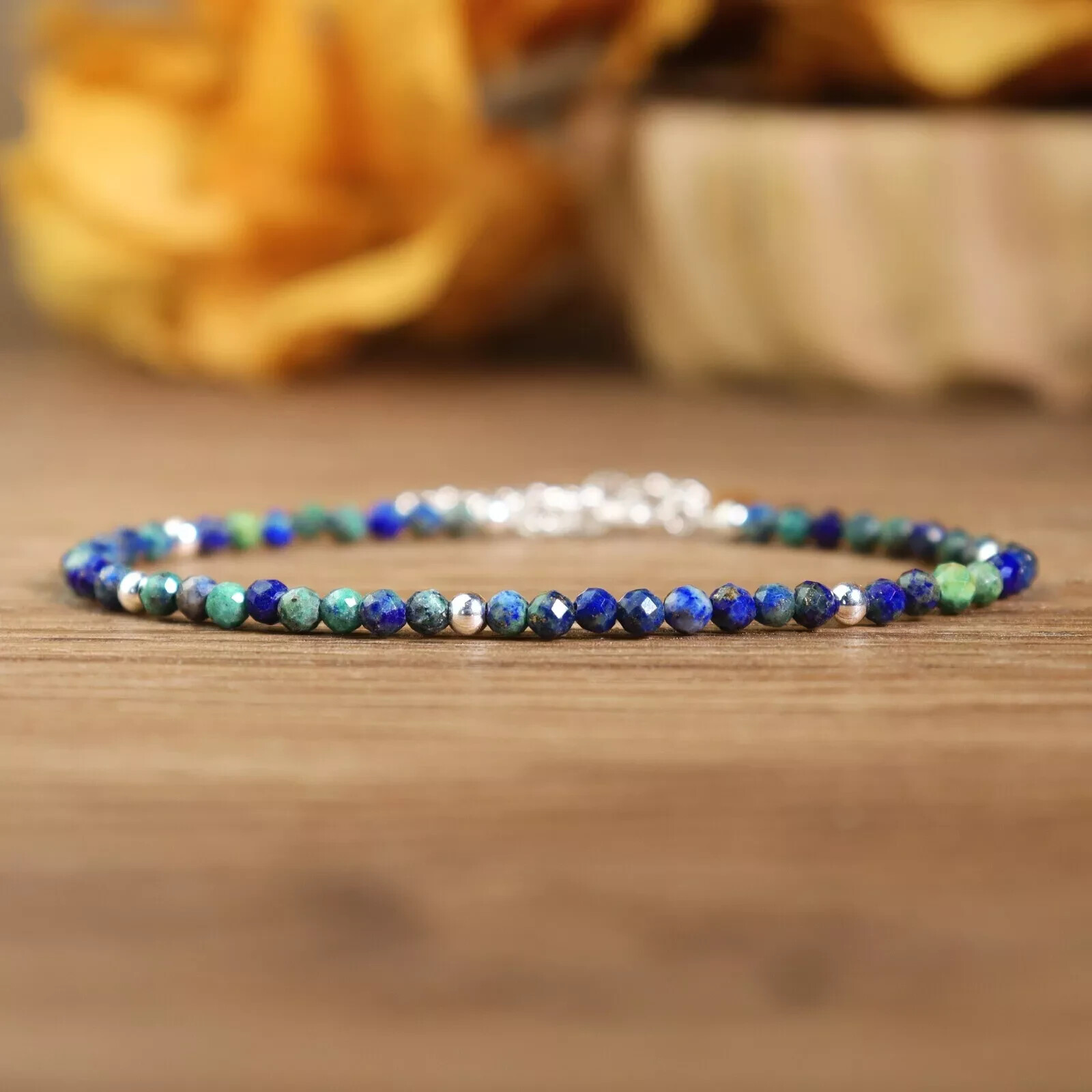 Natural Azurite Malachite Stone Bracelet Blue Green Crystal Dainty Women Gift