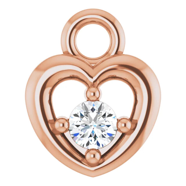 14kt Gold or Platinum 6.88mm Natural Diamond Set Heart Dangle Drop Earring Charm