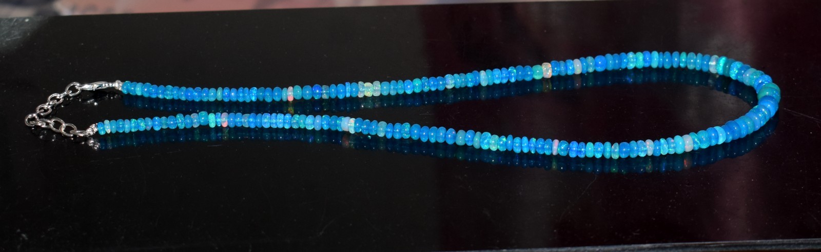 16″Natural Ethiopian Opal Wello Fire Opal Gemstone Bead Necklace