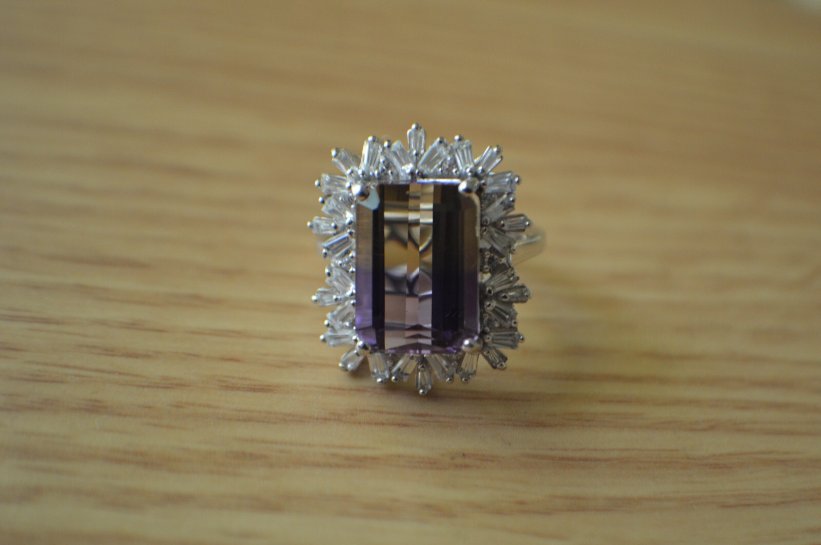 10.00ct Premium Anahi Ametrine / Zircon Ring Platinum over Fine Silver Size 6