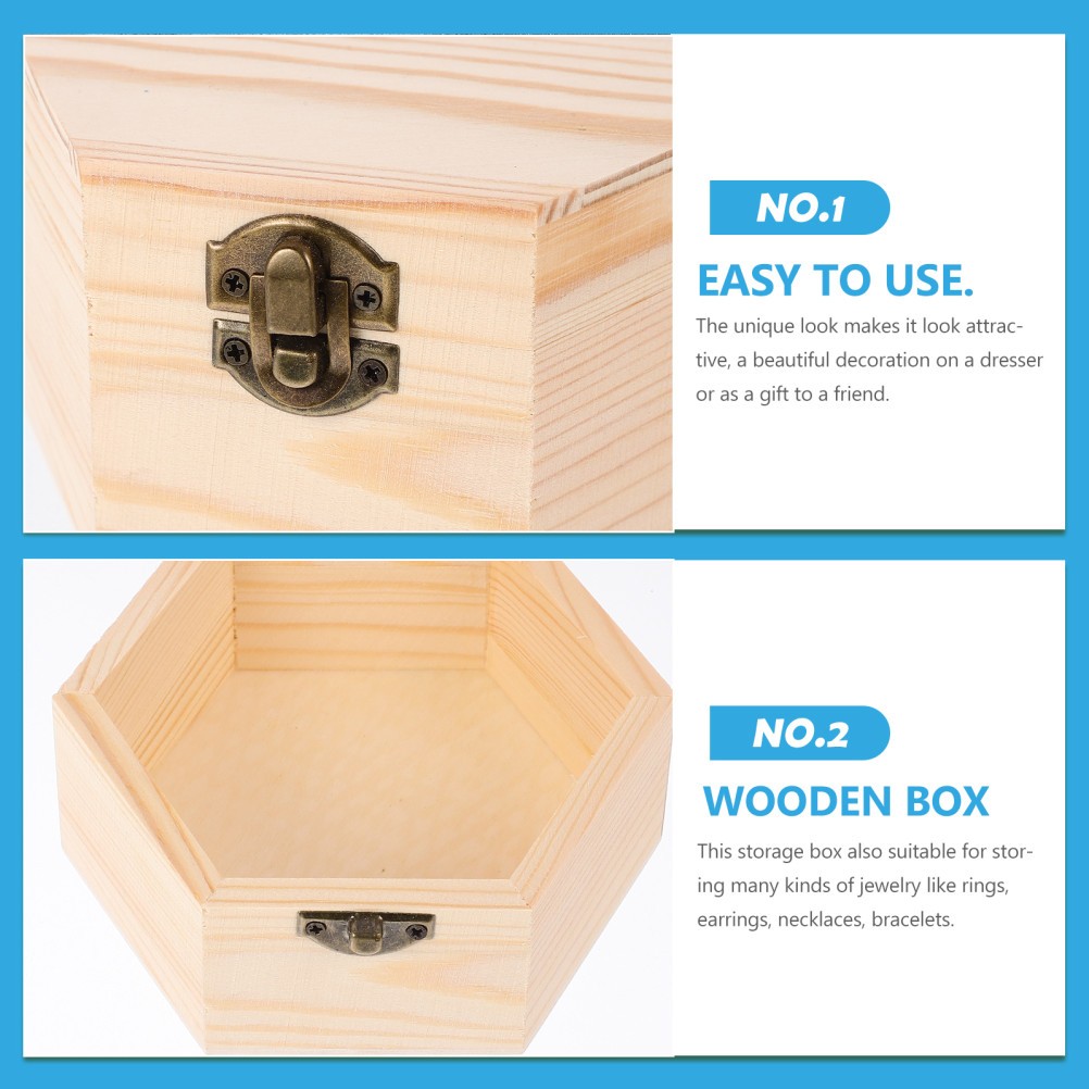 Retro Jewelry Box Wood Hexagon Storage Organizer Protection 1Set 5.2×4.5×2.8in