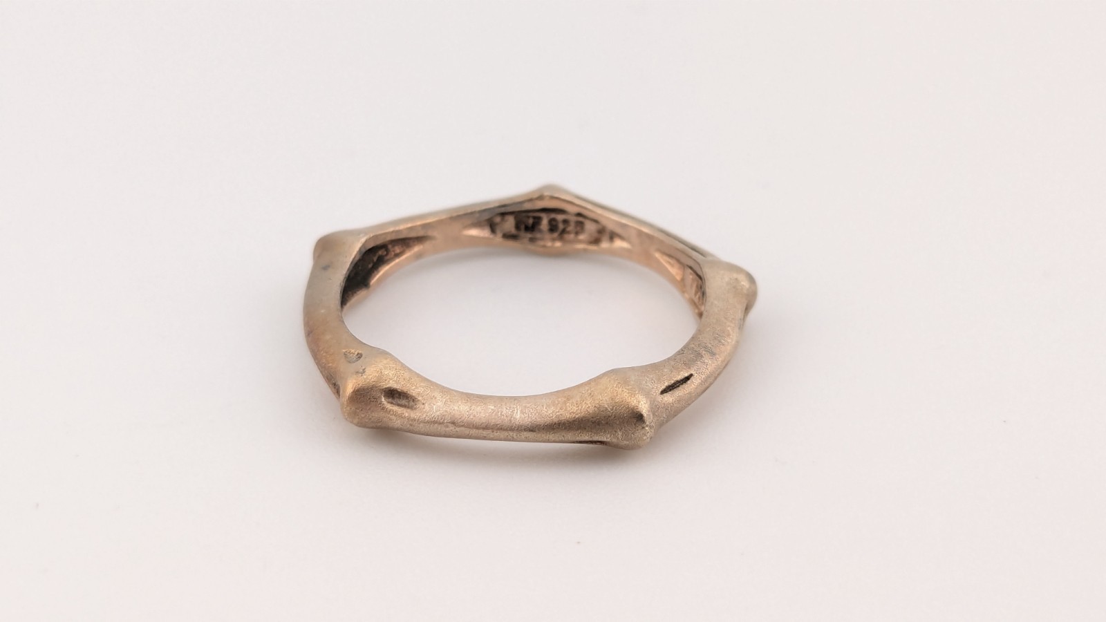 Vintage Pentagon Ring Sterling Silver NF 925 Gold Tone Bamboo Geometric Sz 5.75