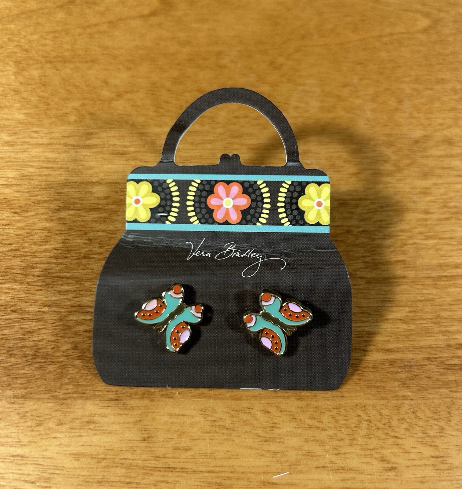 Vera Bradley Butterfly Post Earrings In Flower Shower Pattern NWT 13650-157