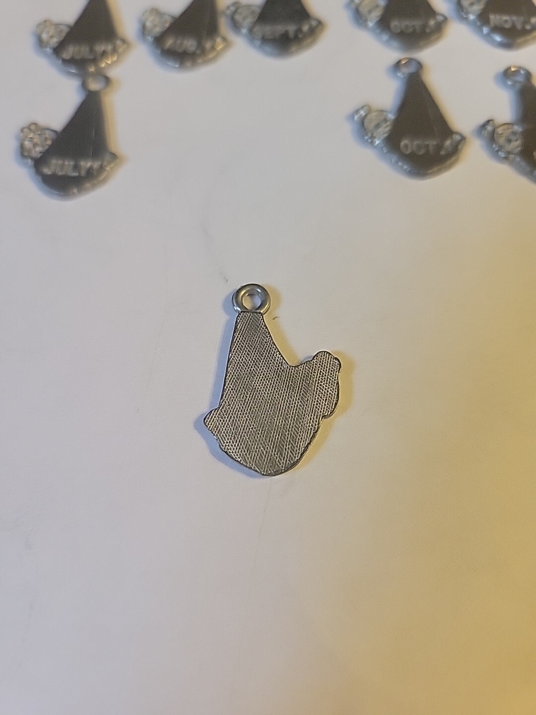 23 Metal STORK BABY Charm Pendants 10 Months VINTAGE 1st Of Month Dates 1 Inch