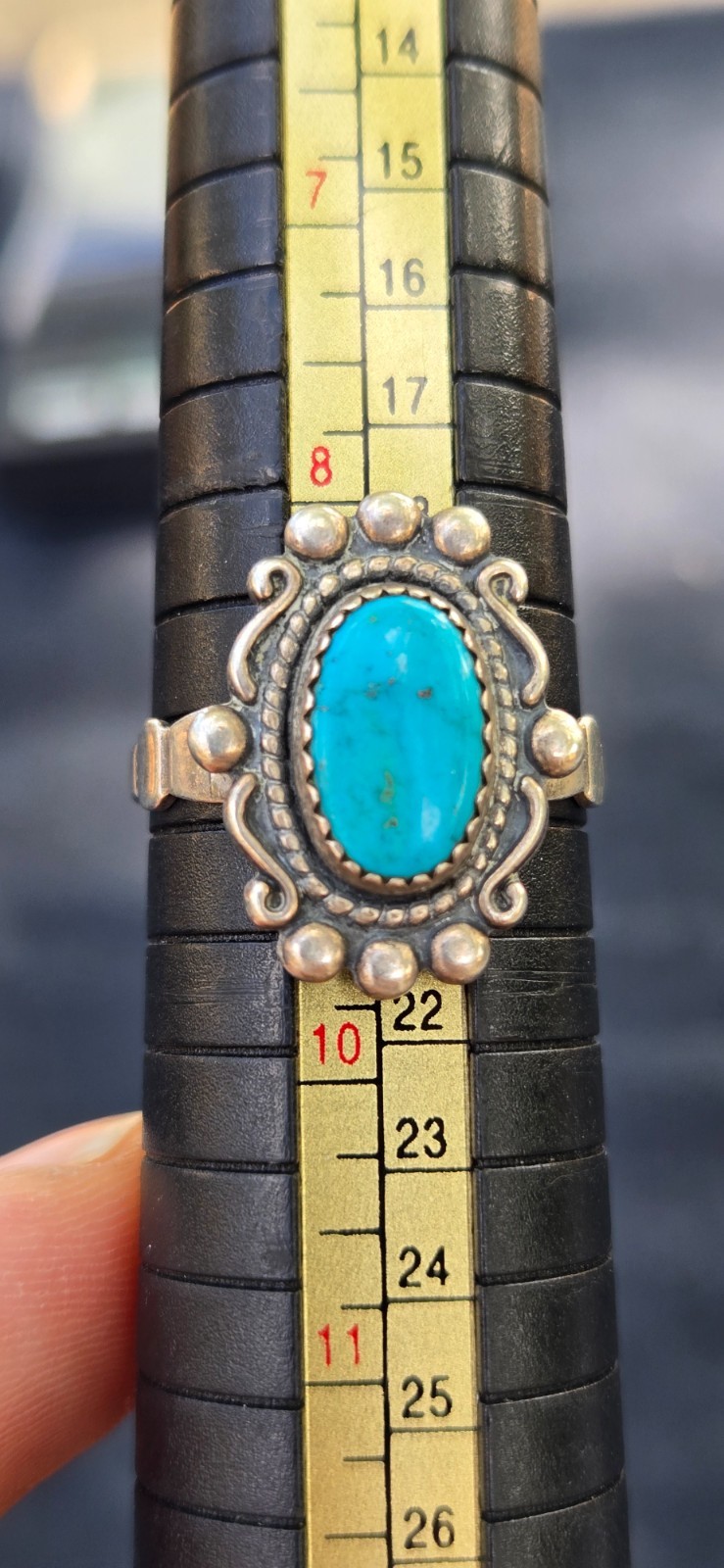 1940’s SW Native Style Sterling Silver Turquoise Wheeler Manufacturing Ring Sz 9