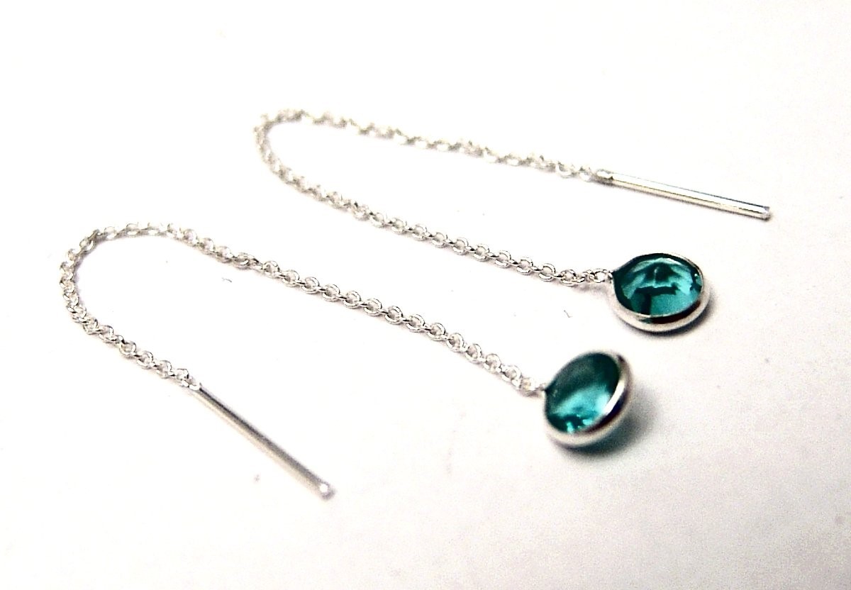 Sterling Silver Blue Topaz color Threader Earrings Dainty Small