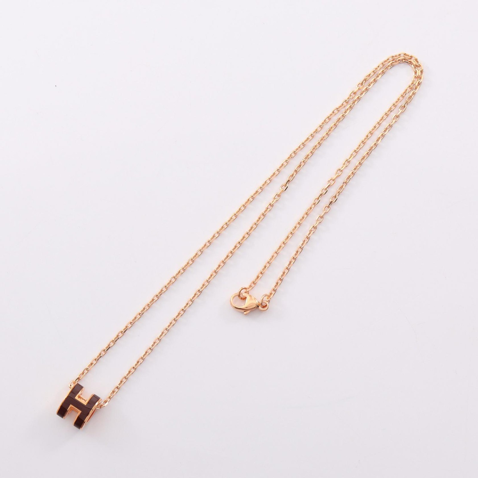 HERMES MINI POP H Necklace Pendant Gold Plated Bordeaux Used Women