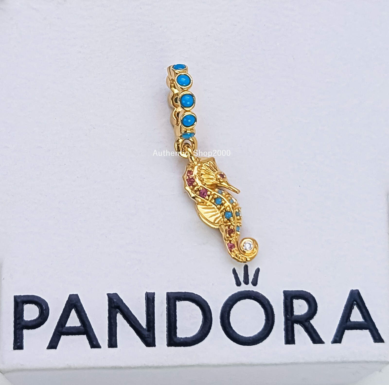 New 100% Authentic PANDORA 14k Gold P Sparkle Crystals Seahorse Charm 763895C01