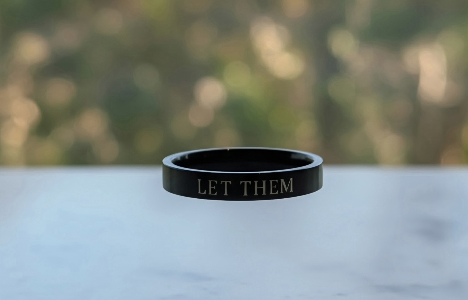 Stainless Steel Black 8mm Brushed Finish Comfort Ring – sz 9 – “Let Them”