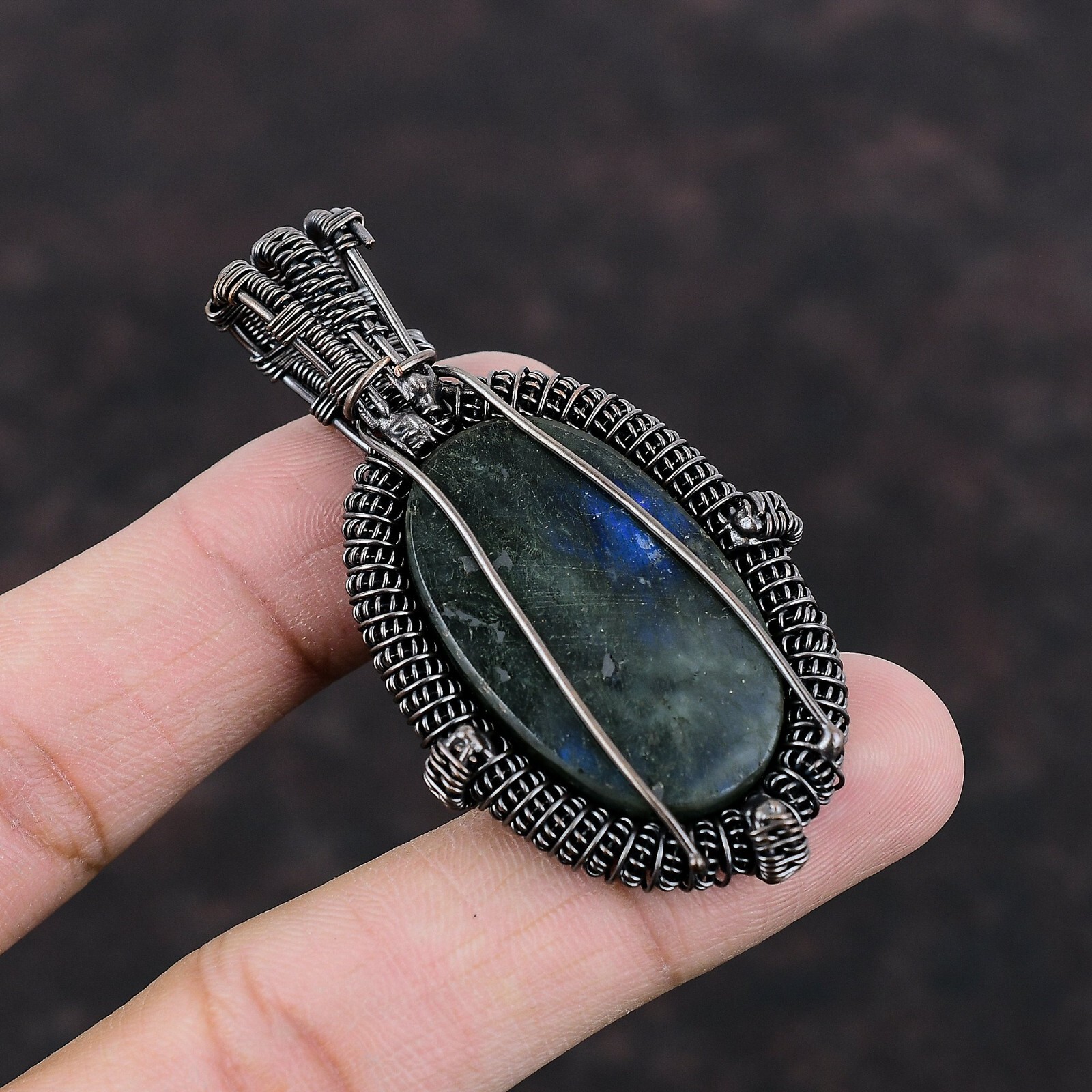 Labradorite Gemstone Jewelry Copper Gift For Bestie Wire Wrapped Pendant 2.56″