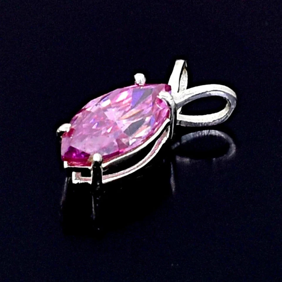 8.85Ct Certified Treated MarquiseCut Pink DiamondSolitaire Pendant in 925 Silver