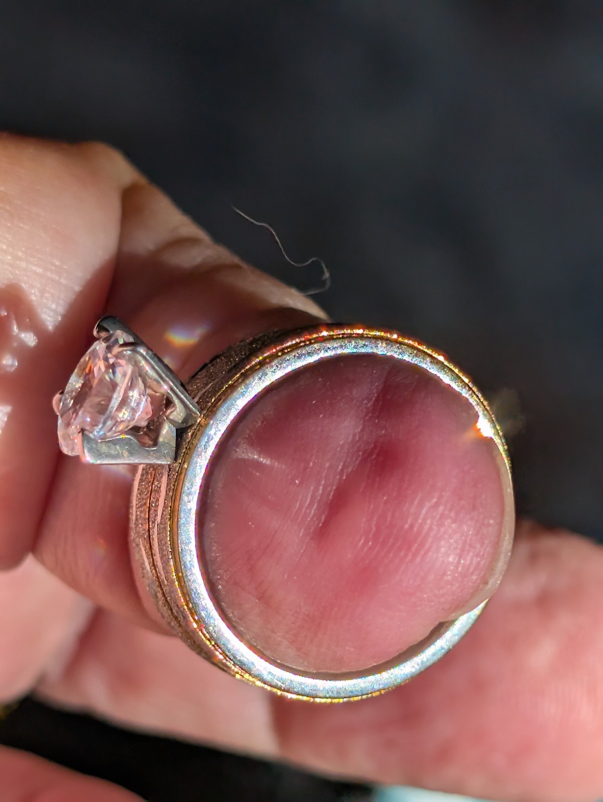Gold & Silver Color Engagement & Wedding Ring Set – Created Diamond, Etched