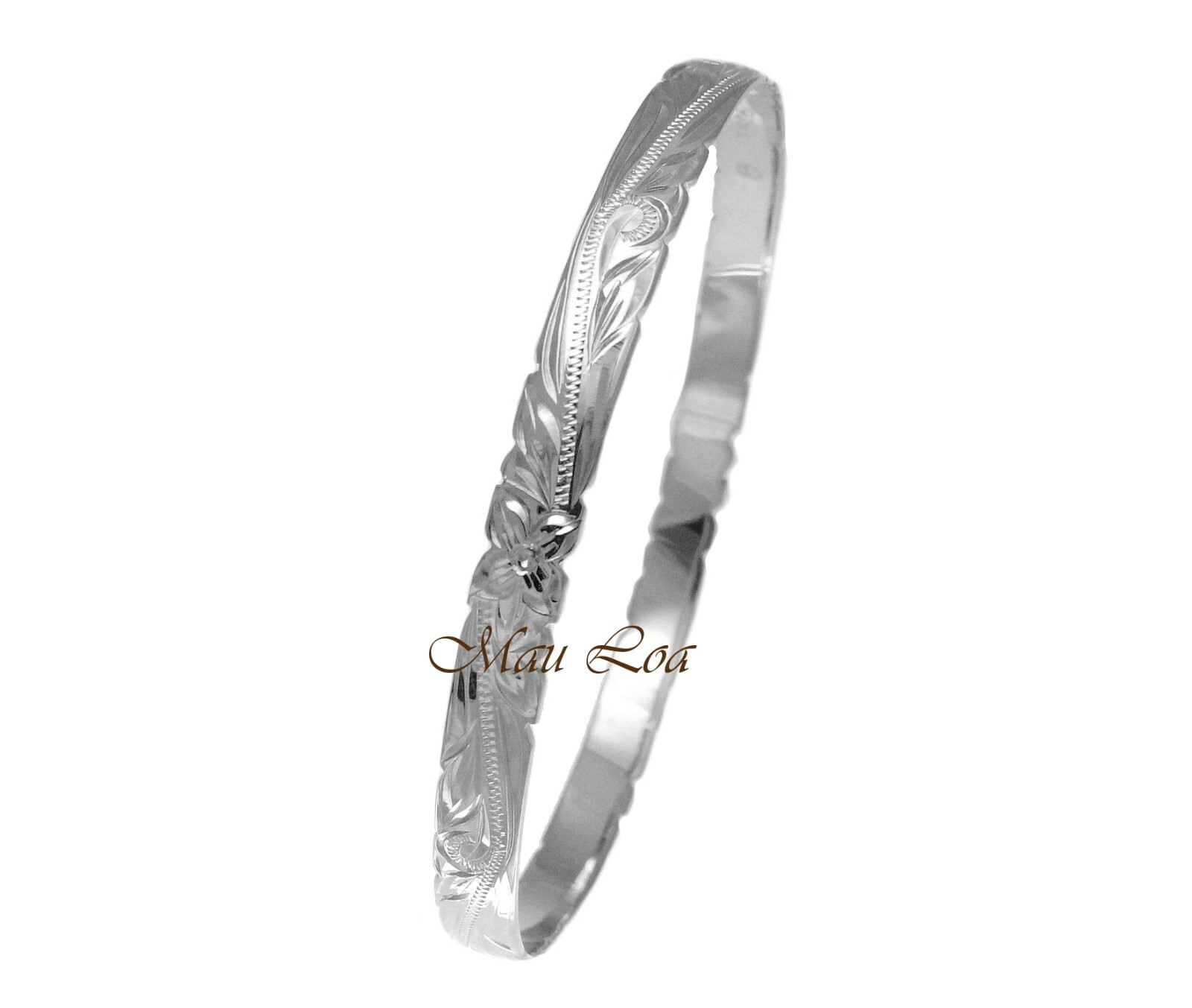 925 Sterling Silver Hawaiian Scroll Plumeria 6mm Cut Out Edge Bangle Size 7-9