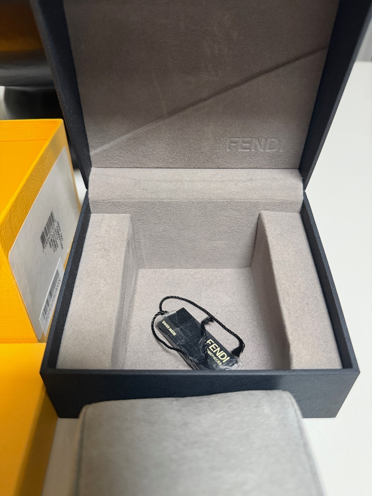 Fendi Jewelry Box Yellow/Black/Gray Velvet Lined Square 5x5x2.5 in