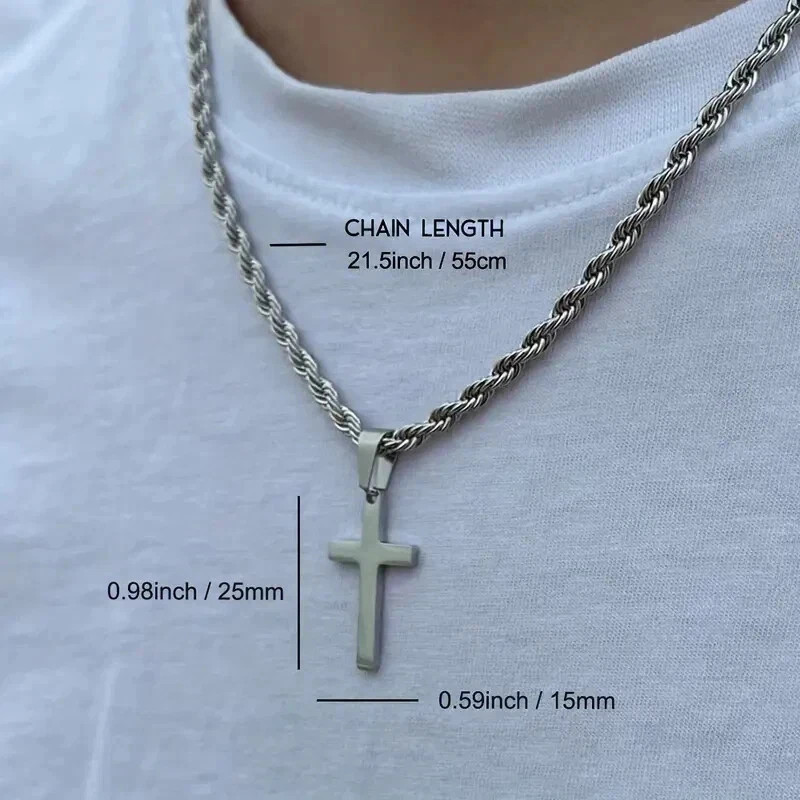 NewMen Stainless Steel Cross Pendant Necklace Hip Hop Simple Chain Silvery Gift