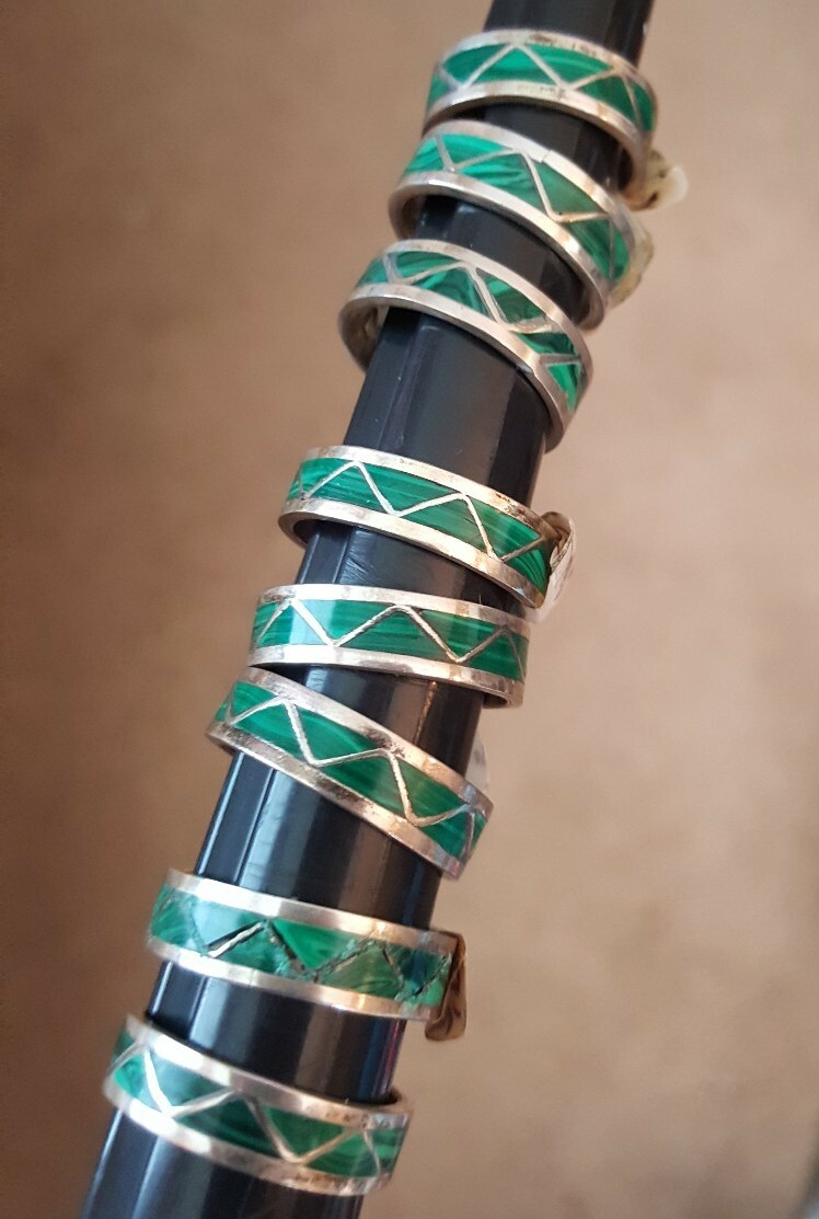 Native American Navajo Malachite Ring Band Sterling Sizes 6 1/2 to 9 3/4