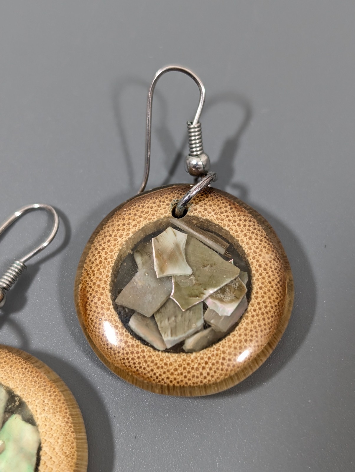 Bohemian Bamboo Earrings Shell Inlay Drop Lightweight Natural Jewelry