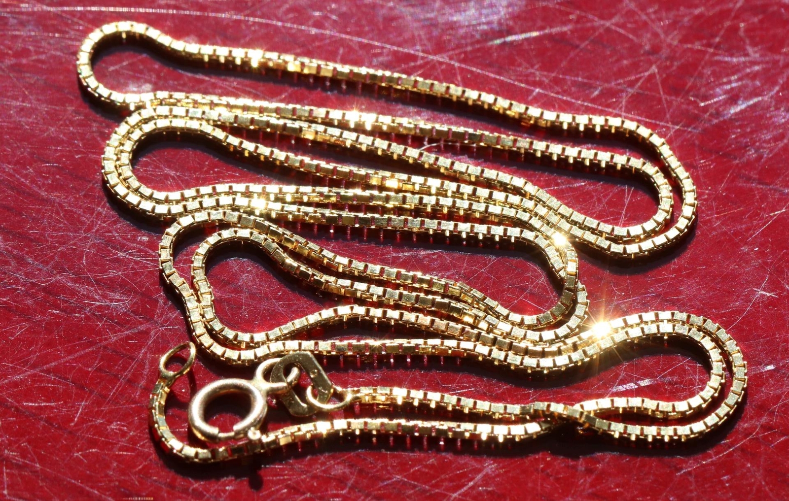 14k yellow gold necklace 18.0″ box link chain vintage handmade 2.6gr N2801