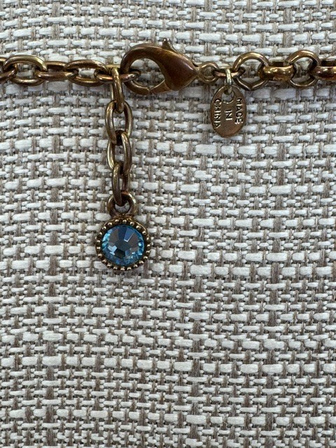 Blue Cabochon & Rhinestone Bib Statement Necklace Gold Tone Adjustable