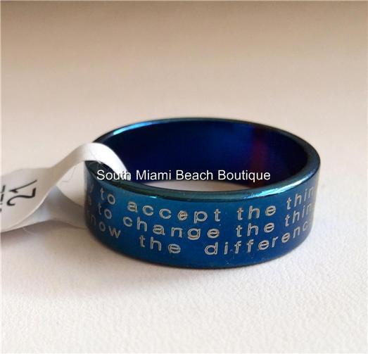 Serenity Prayer Ring Band Blue Stainless Steel NA AA Size 6 8 9 10 11 Unisex