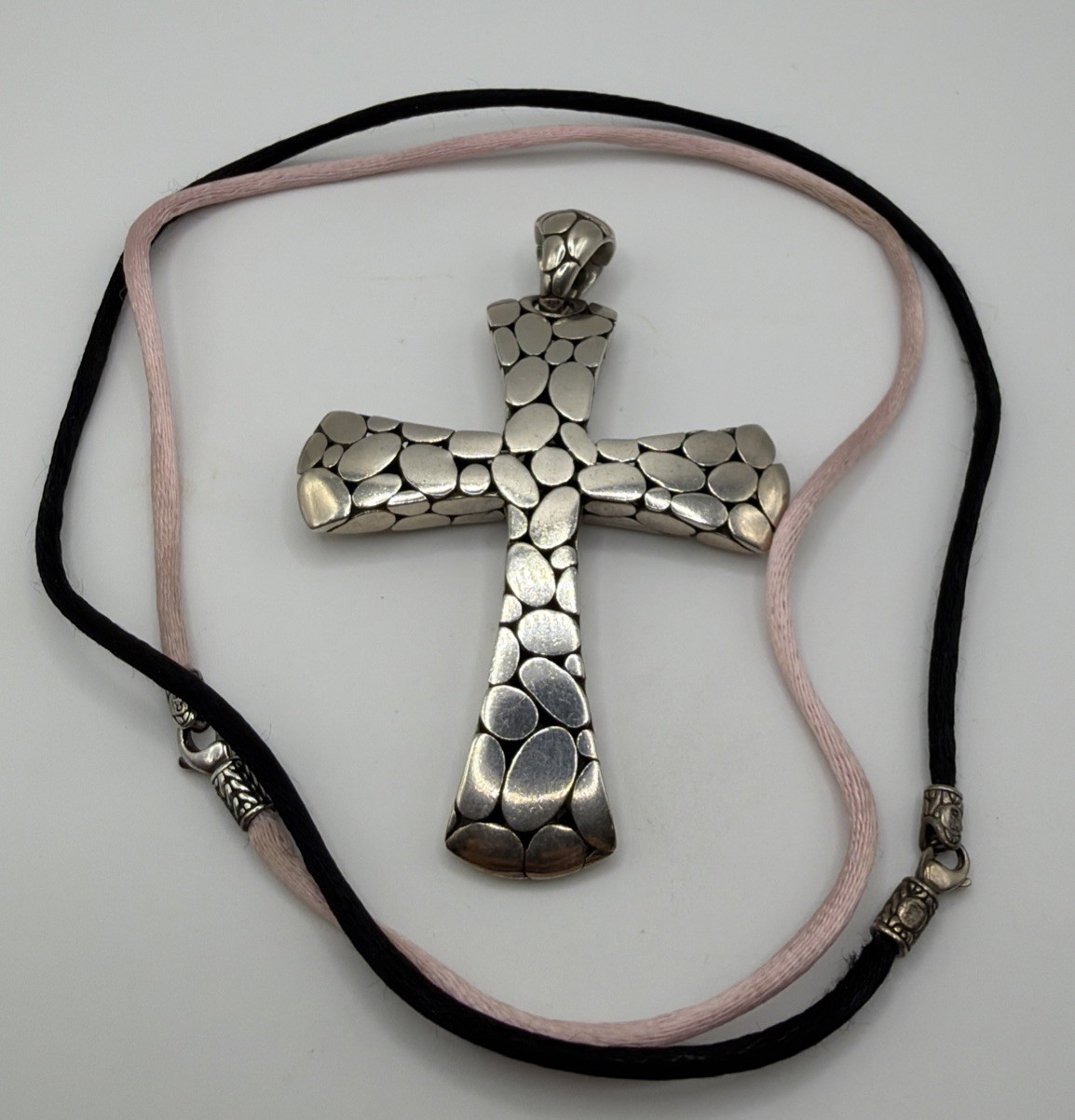 John Hardy Kali Pebble Dot Sterling Silver 925 Cross Pendant Extra Large 3 3/16”
