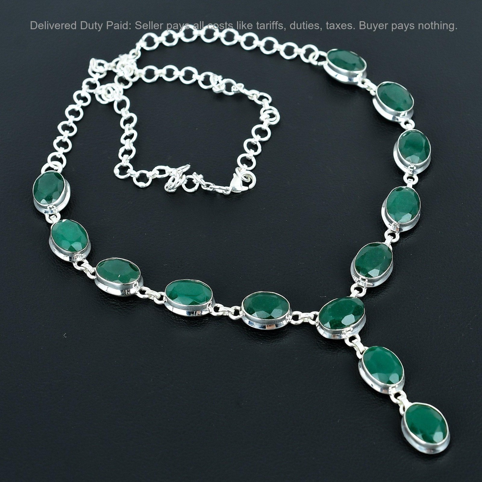 925 Silver Zambian Emrald Stone Elegant Chain Sister Wedding Necklace Jewelry