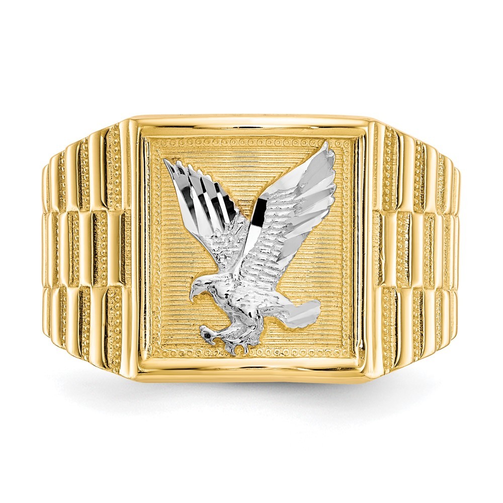 10k Yellow Gold & White Rhodium Eagle Men’s Ring Size 10