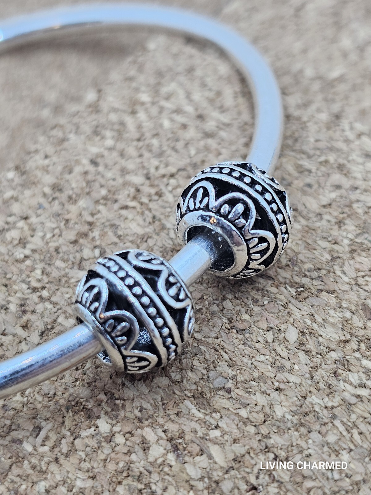 2 Authentic Elegant Flower Silver Spacer European Charm Beads