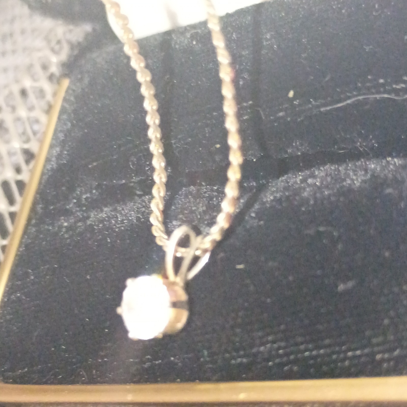 Gold Tone Chain Necklace, Round Clear Solitaire Pendant Charm, Prong Set