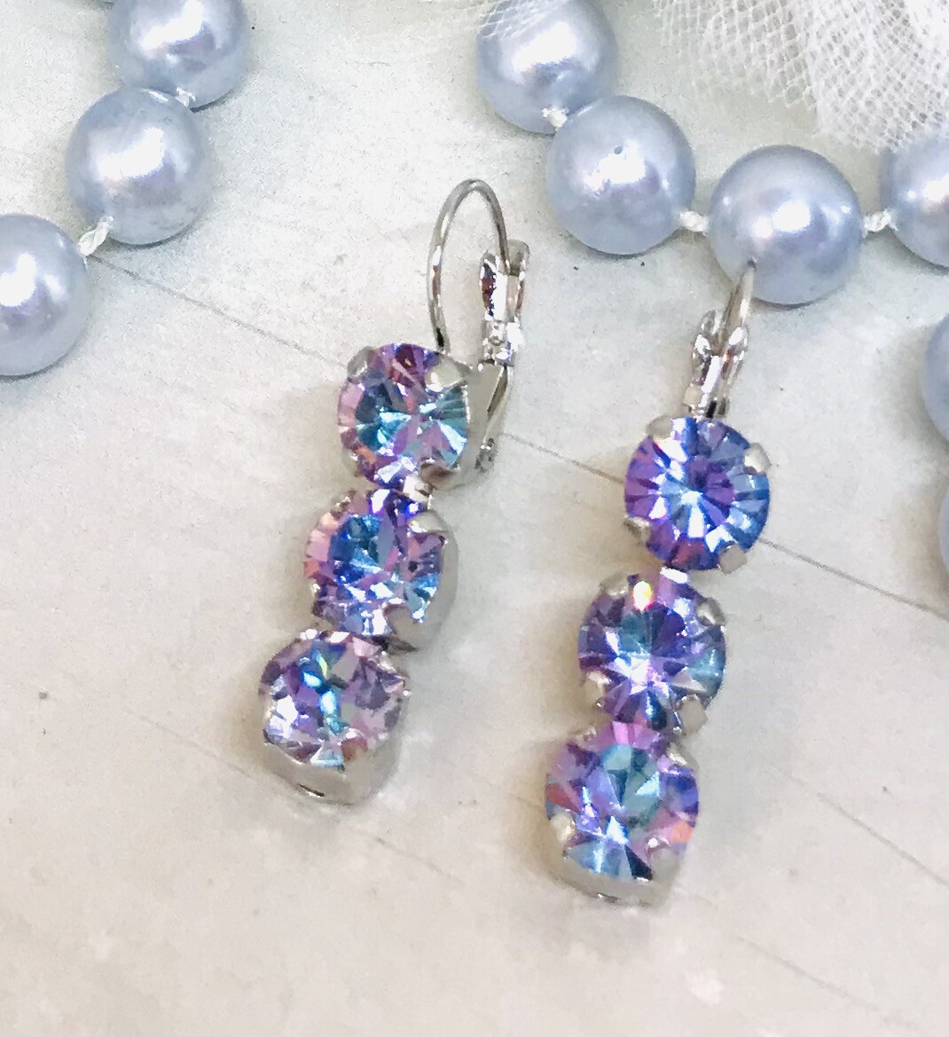 8mm Vitrail Light Triple Cup Chain Drop Earrings made w/ Vitrail Light Crystals