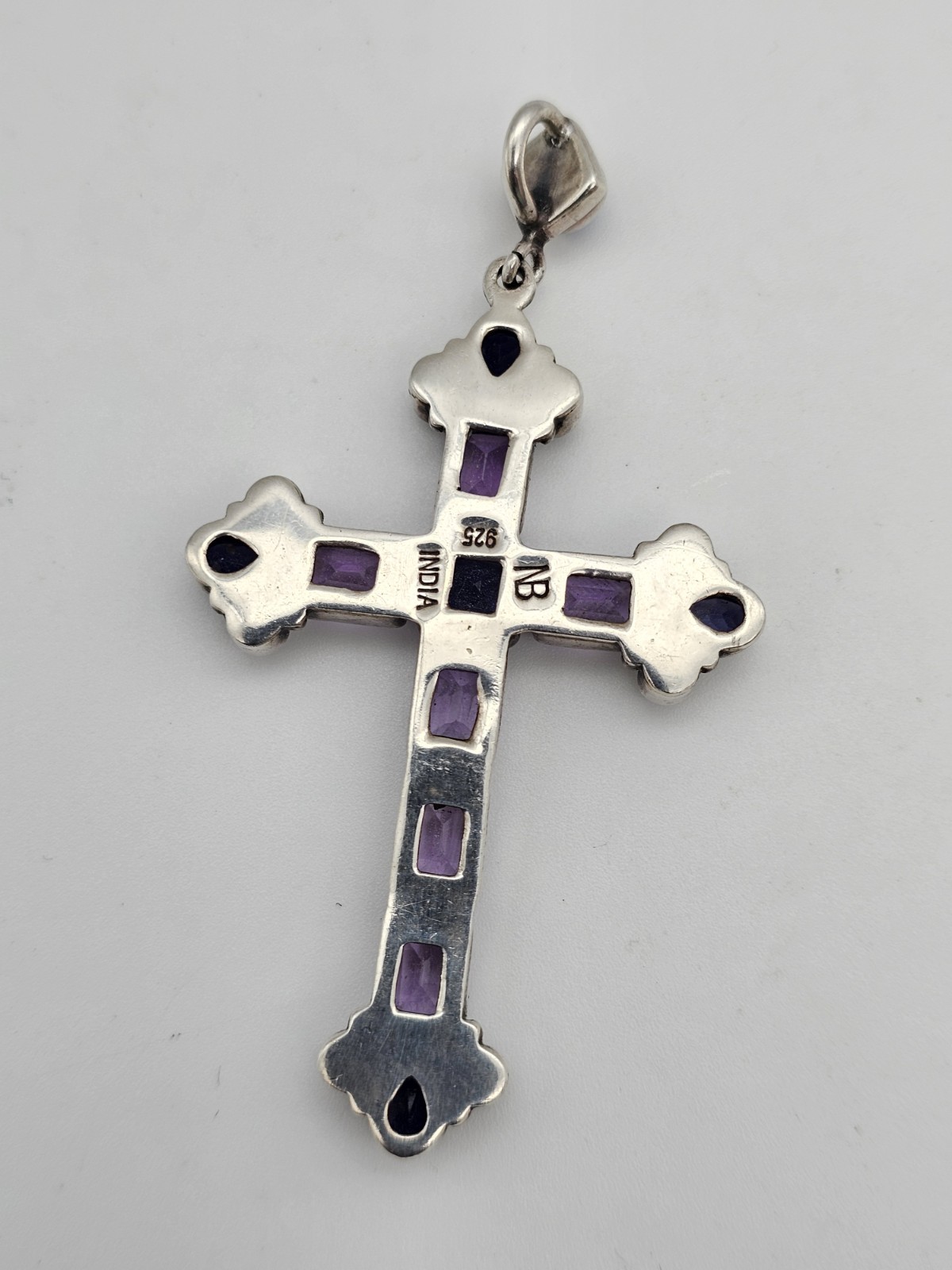 Nicky Butler 925 Silver Cross Pendant Amethyst Iolite Moonstone Signed India 11g