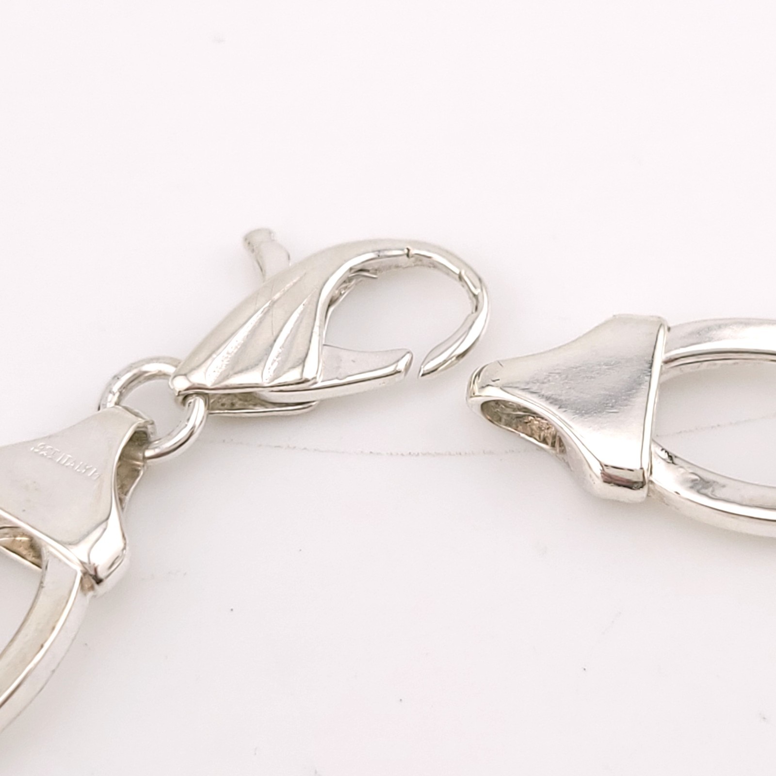 Signed “M” Sterling Silver Round & Oval Disk Circle 8″ In Chain Link Bracelet
