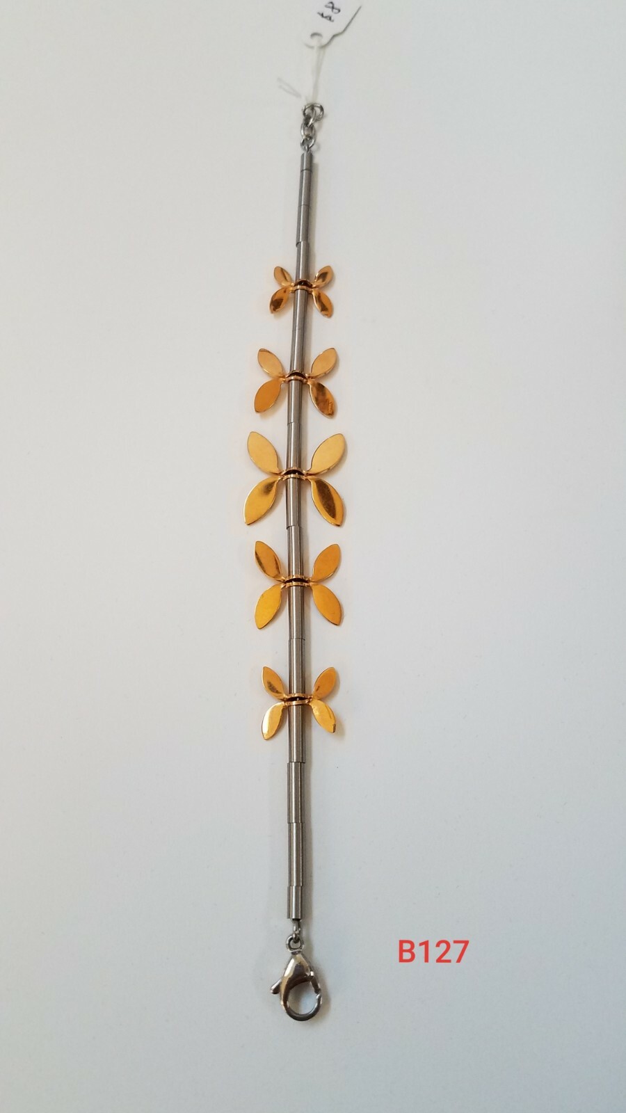 women’s bracelet stainless steel with gold leaf 7.5 inch long