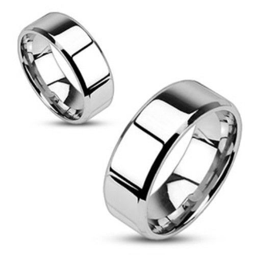 Stainless Steel Polished Beveled Edge Band Size 5,6,7,8,9,10,11,12,13,14(FL146)