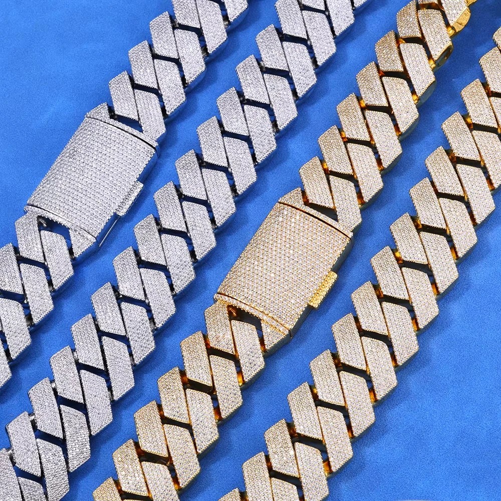 Thick Heavy 15mm Six Rows Prong Setting Cuban Link Chain Iced Out Hip Hop White