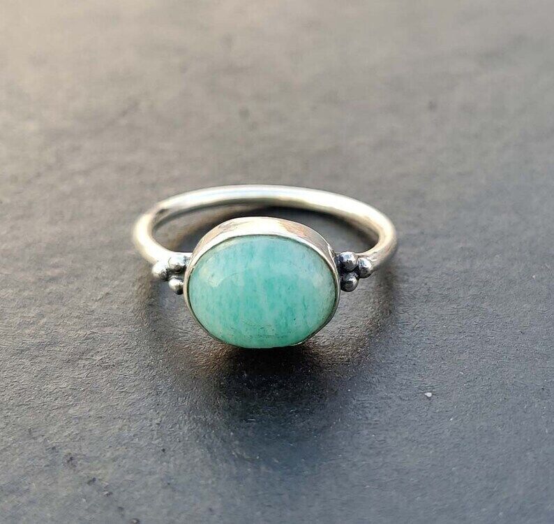 Solid 925 Silver Larimar Gemstone Ring Handmade Boho Women Ring All Size SR183
